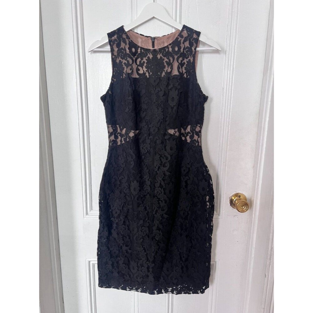Lauren Ralph Lauren Black Lace Illusion Sheath Cocktail Classy Dress 6